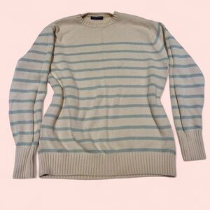 Brandy Melville Cream and Blue Crewneck Sweater